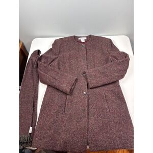 Vintage Jones New York Tweed Wool Blend Car Coat Burgundy w Matching Scarf 16